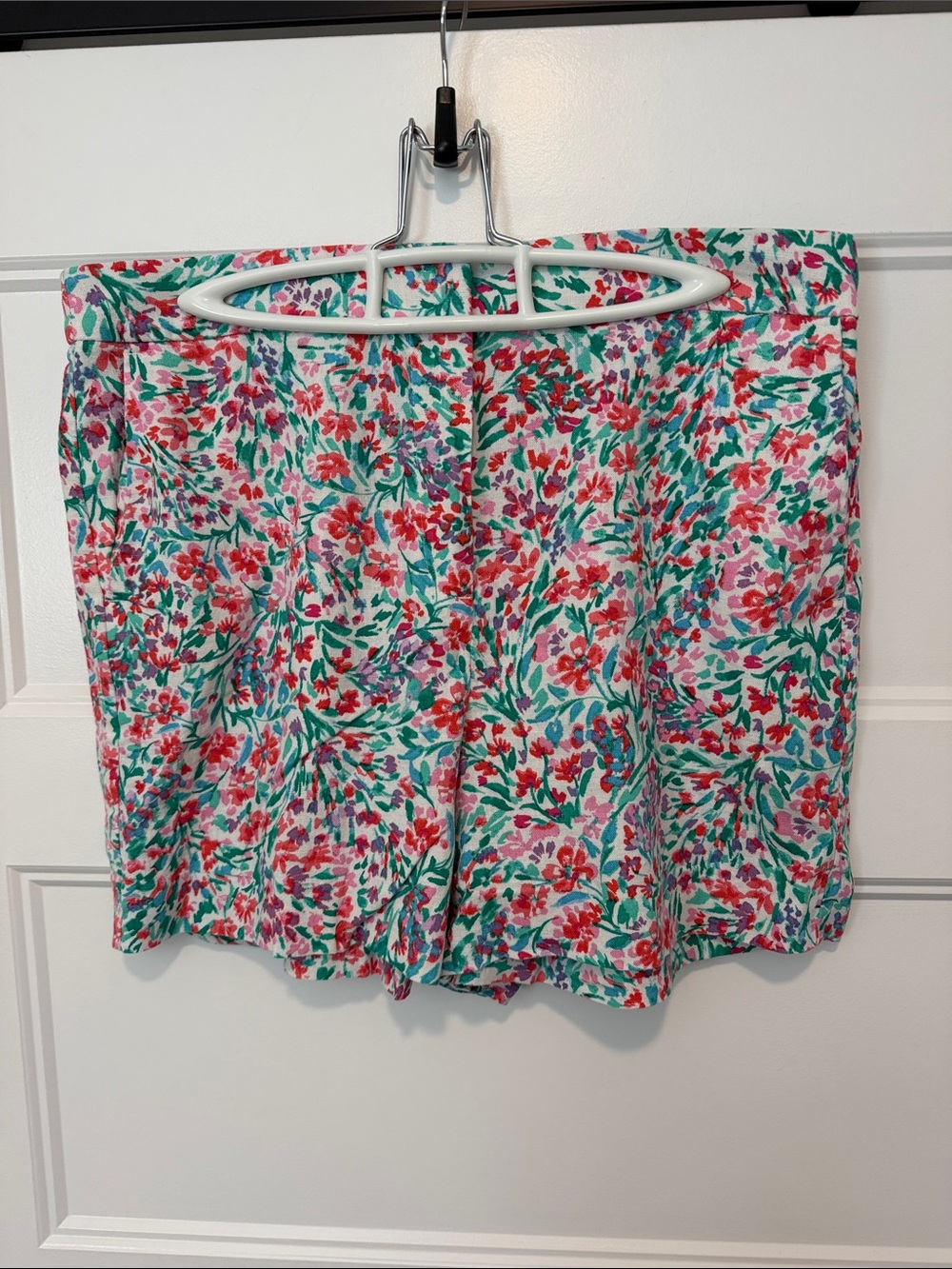 J. Crew Floral Print Bermuda Shorts in White, Red & Green